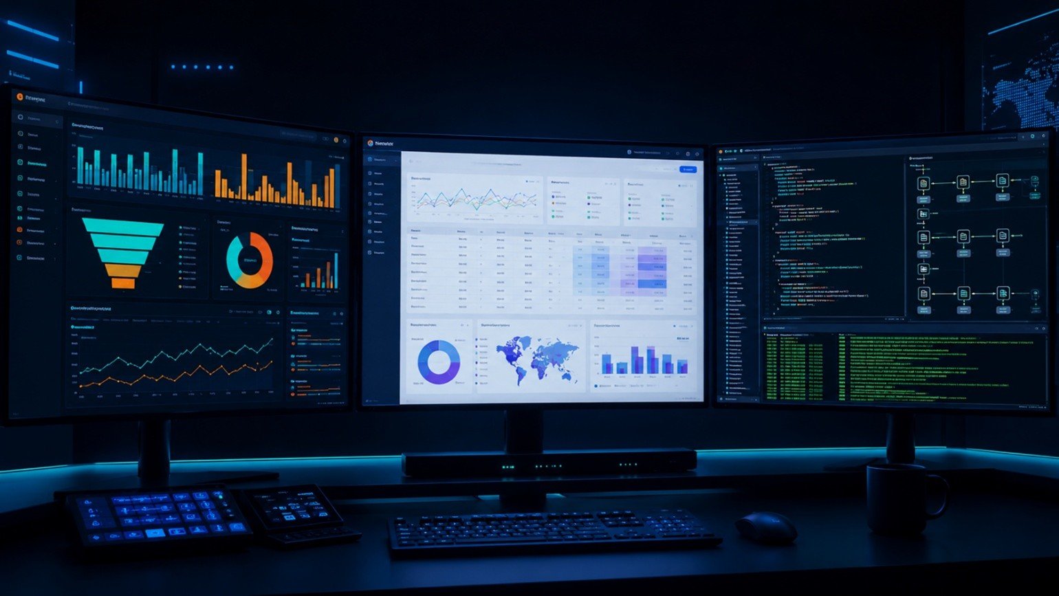 Marketing analytics and reporting dashboard showing Power BI charts, Looker Studio data visualisation, and revenue attribution for businesses in India UK UAE USA